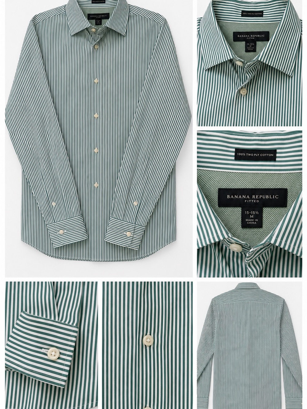 Banana Republic Green and White Stripe Fitted Dress Shirt